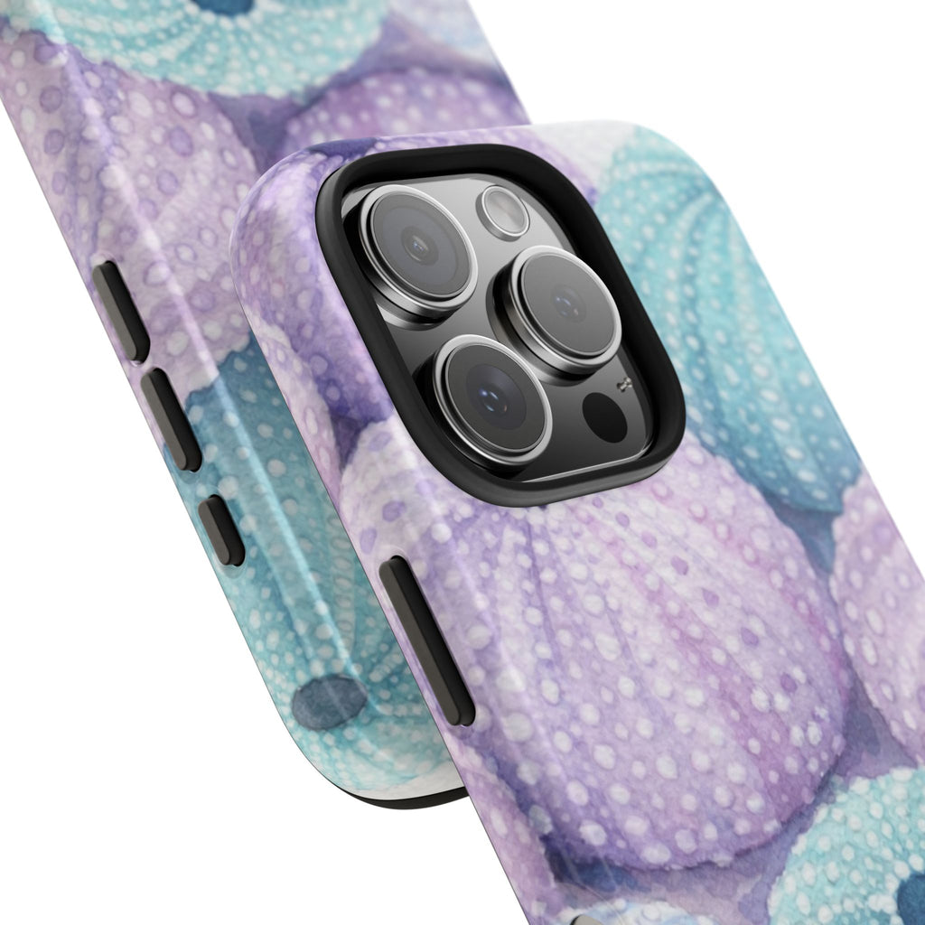 Sea Urchin Pattern Tough Phone Case — Pastel Aqua & Lavender Coastal Design