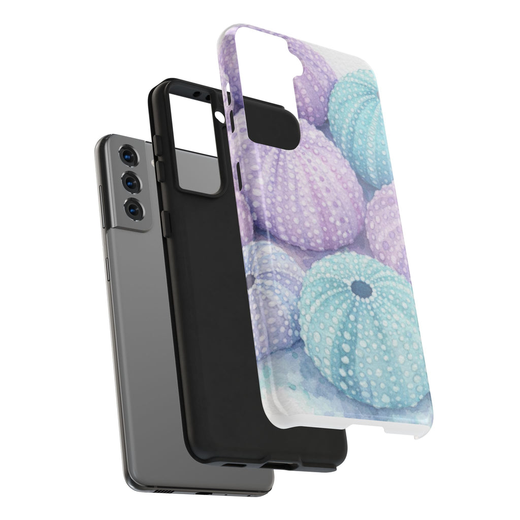 Sea Urchin Pattern Tough Phone Case — Pastel Aqua & Lavender Coastal Design