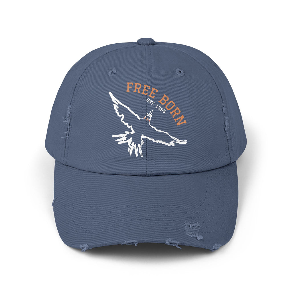 Born Free Distressed Baseball Cap — Vintage Bird Graphic Hat