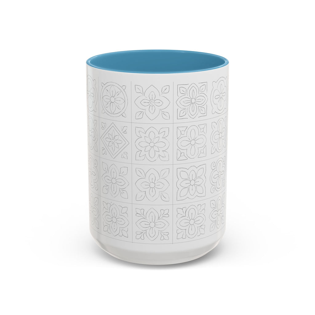 Ceramic Coffee Mug — Subtle Maltese Tile Pattern, Black Handle & Interior (11/15 oz)