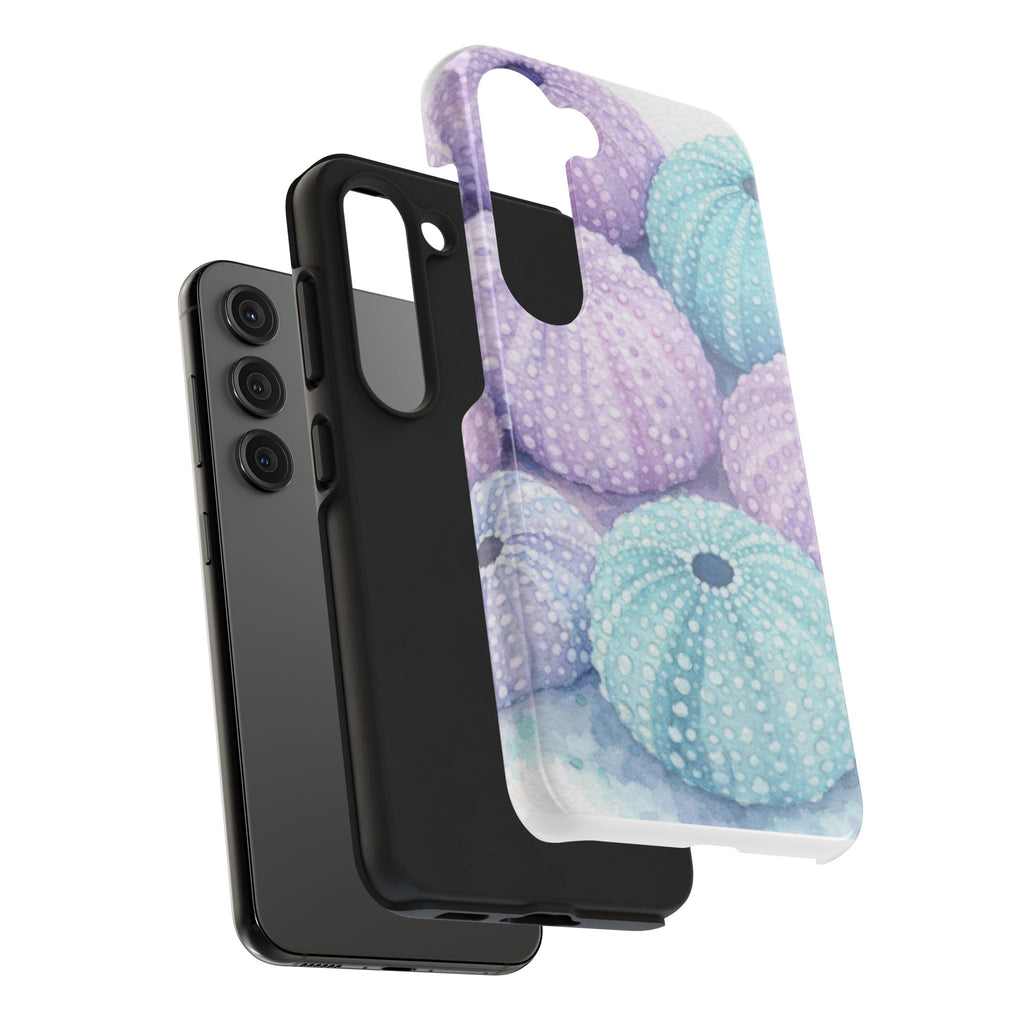 Sea Urchin Pattern Tough Phone Case — Pastel Aqua & Lavender Coastal Design
