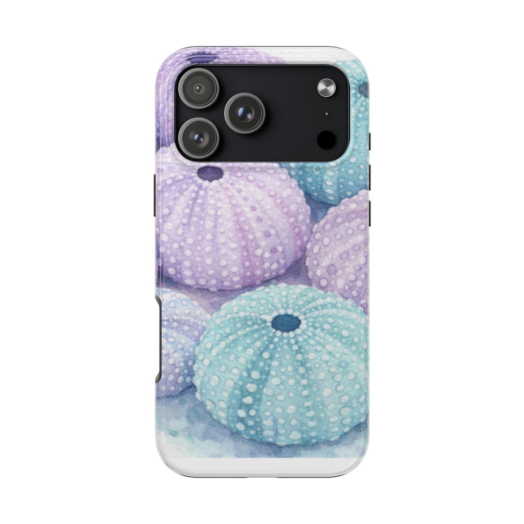 Sea Urchin Pattern Tough Phone Case — Pastel Aqua & Lavender Coastal Design