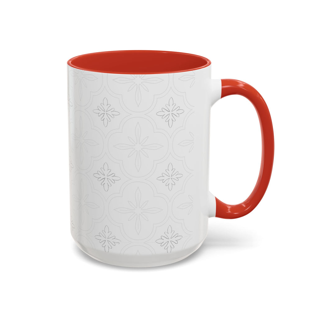 Ceramic Coffee Mug — Subtle Tile Pattern, Colored Handle & Interior (11/15 oz)