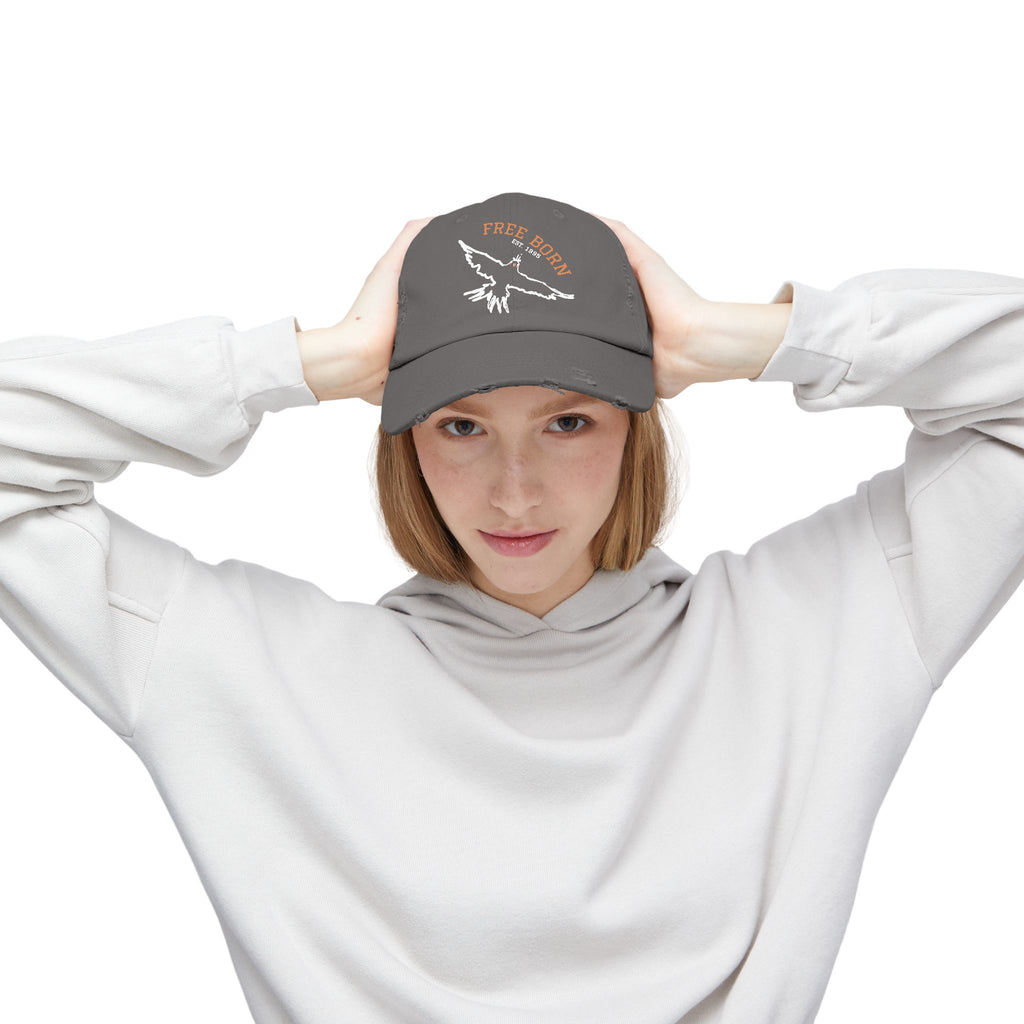 Born Free Distressed Baseball Cap — Vintage Bird Graphic Hat