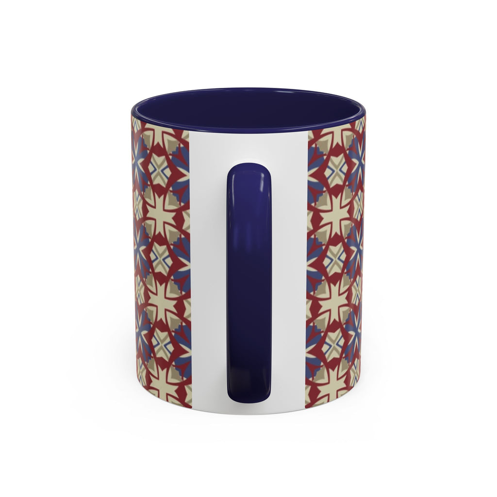 Ceramic Coffee Mug — Subtle Tile Pattern, Colored Handle & Interior (11/15 oz)