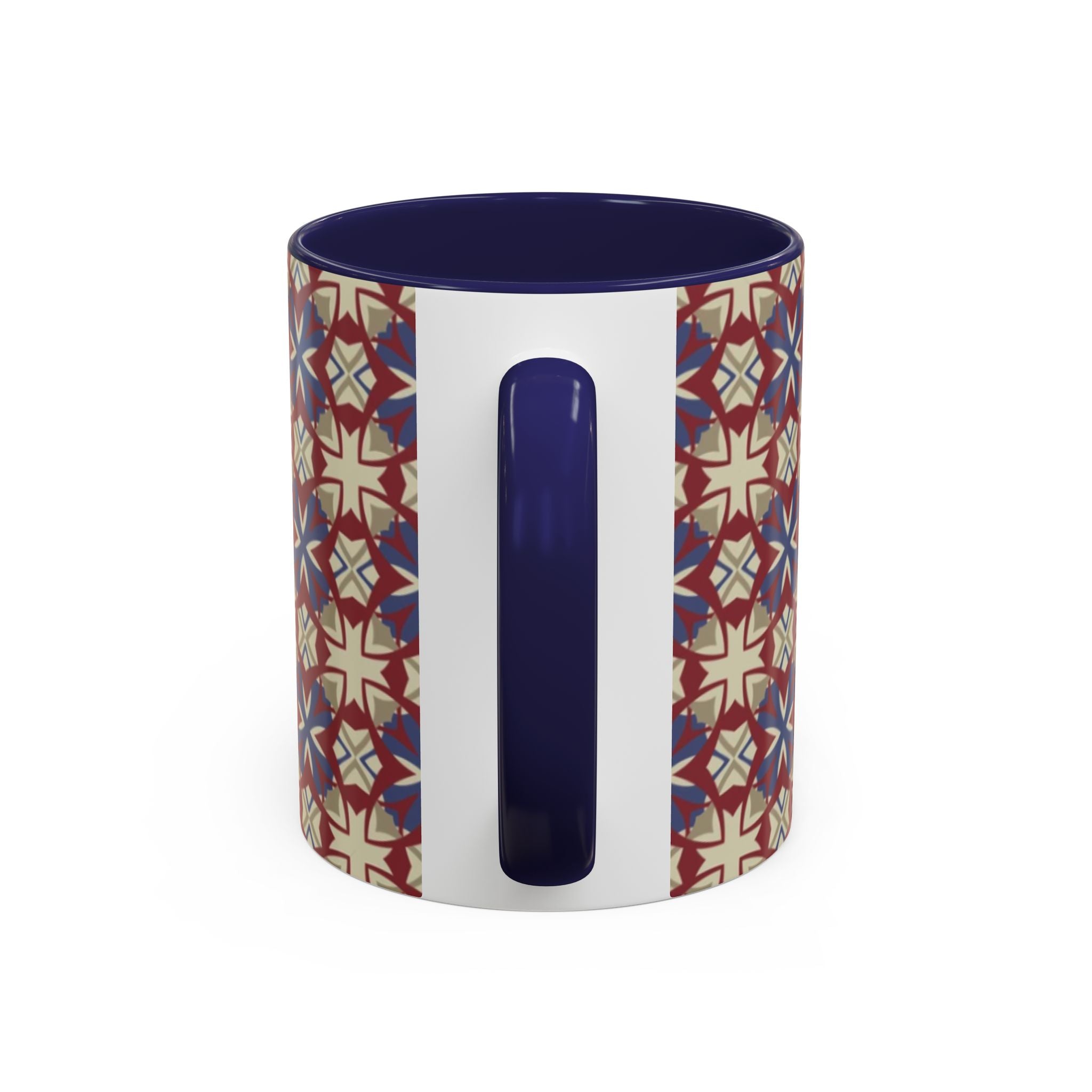 Ceramic Coffee Mug — Subtle Tile Pattern, Colored Handle & Interior (11/15 oz)