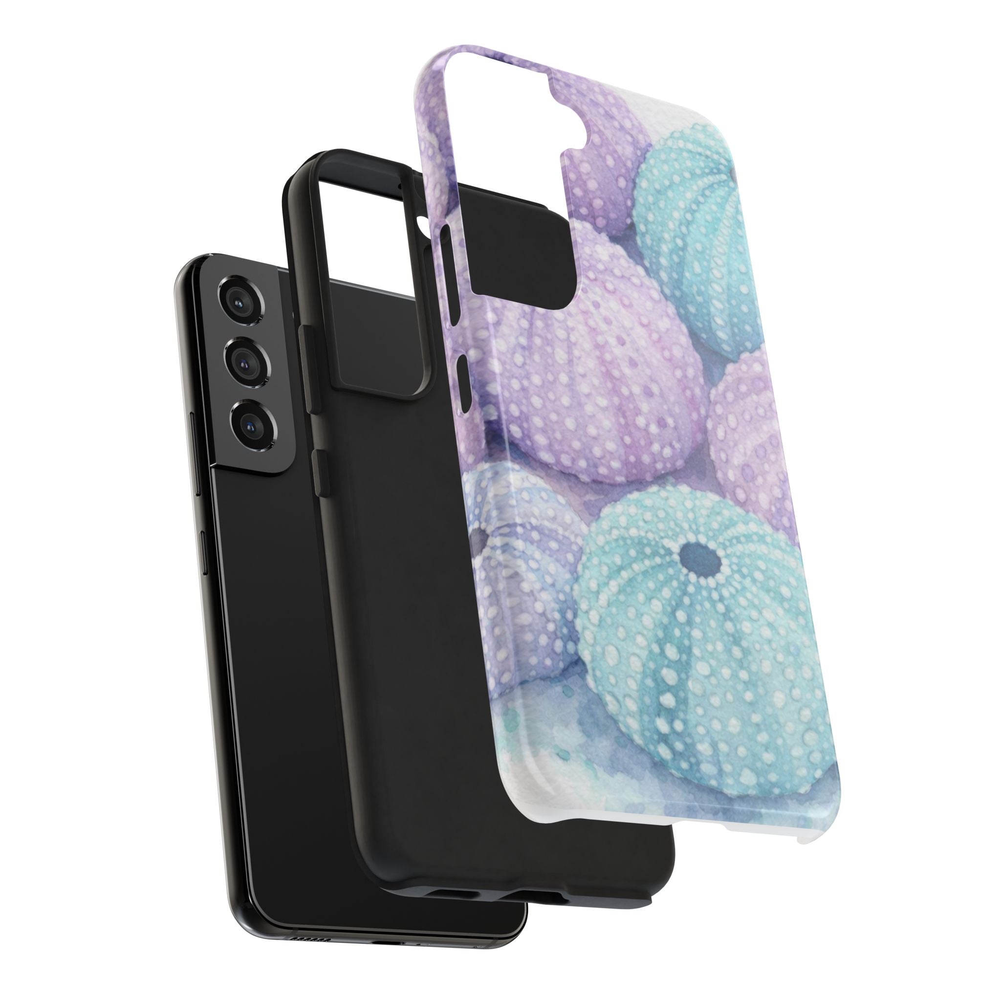 Sea Urchin Pattern Tough Phone Case — Pastel Aqua & Lavender Coastal Design