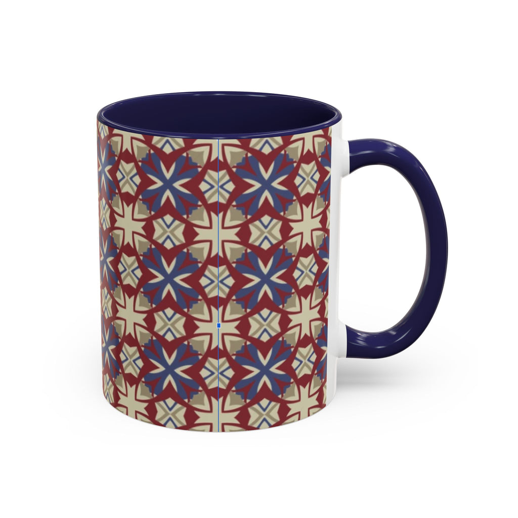 Ceramic Coffee Mug — Subtle Tile Pattern, Colored Handle & Interior (11/15 oz)