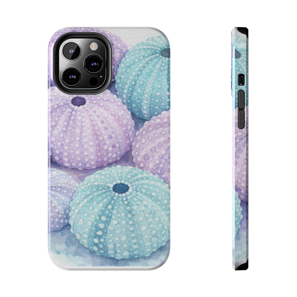 Sea Urchin Pattern Tough Phone Case — Pastel Aqua & Lavender Coastal Design