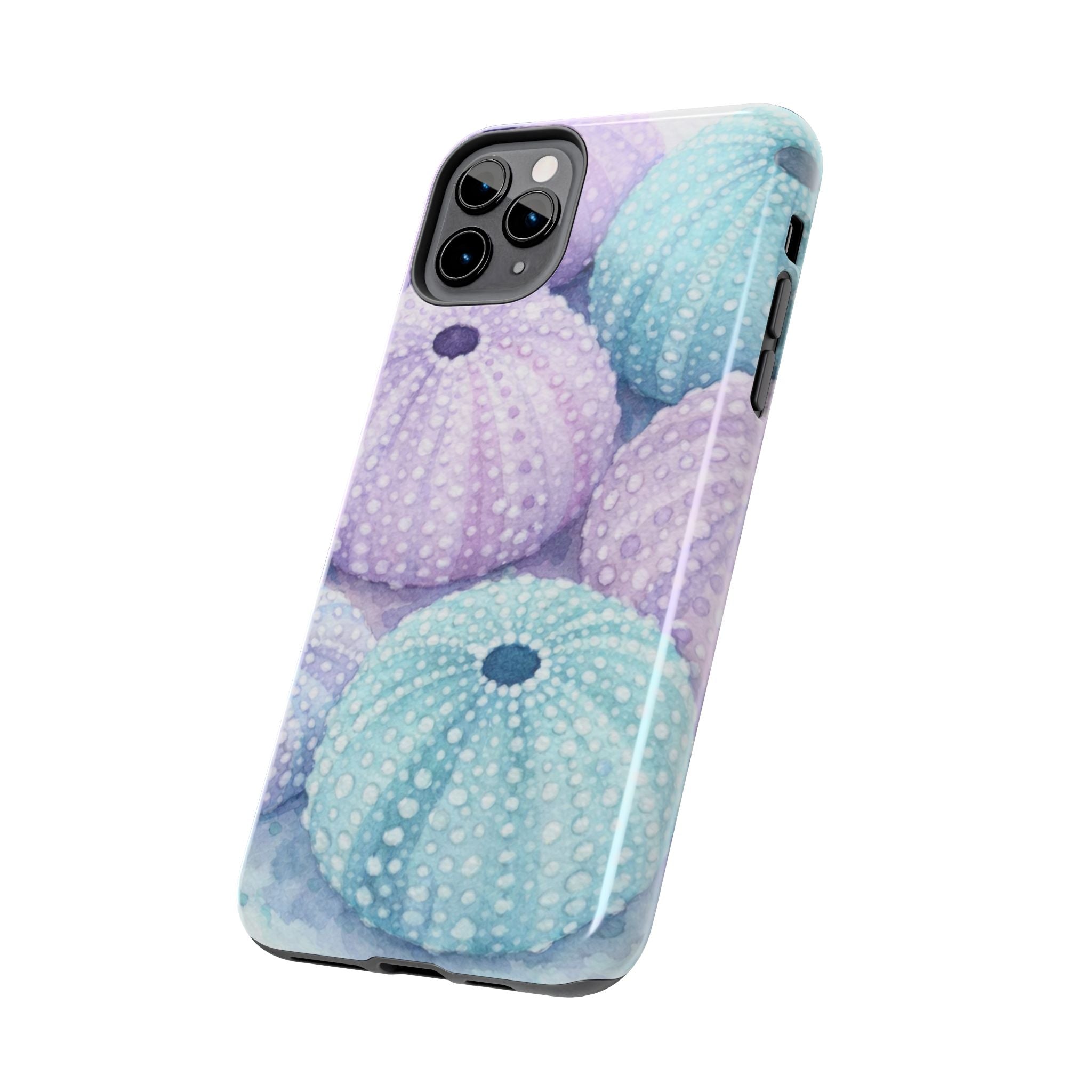Sea Urchin Pattern Tough Phone Case — Pastel Aqua & Lavender Coastal Design