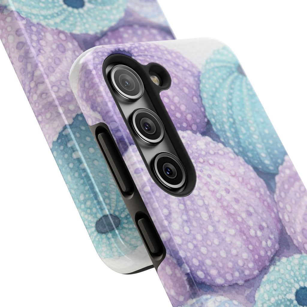Sea Urchin Pattern Tough Phone Case — Pastel Aqua & Lavender Coastal Design