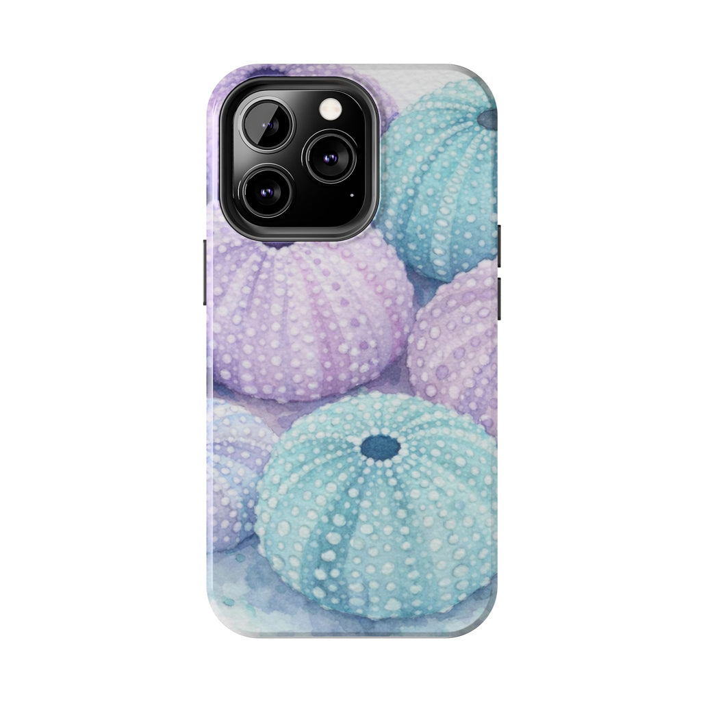 Sea Urchin Pattern Tough Phone Case — Pastel Aqua & Lavender Coastal Design