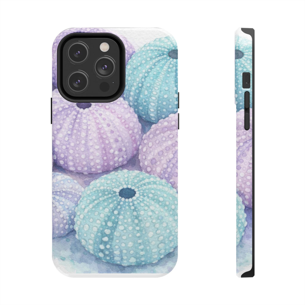 Sea Urchin Pattern Tough Phone Case — Pastel Aqua & Lavender Coastal Design