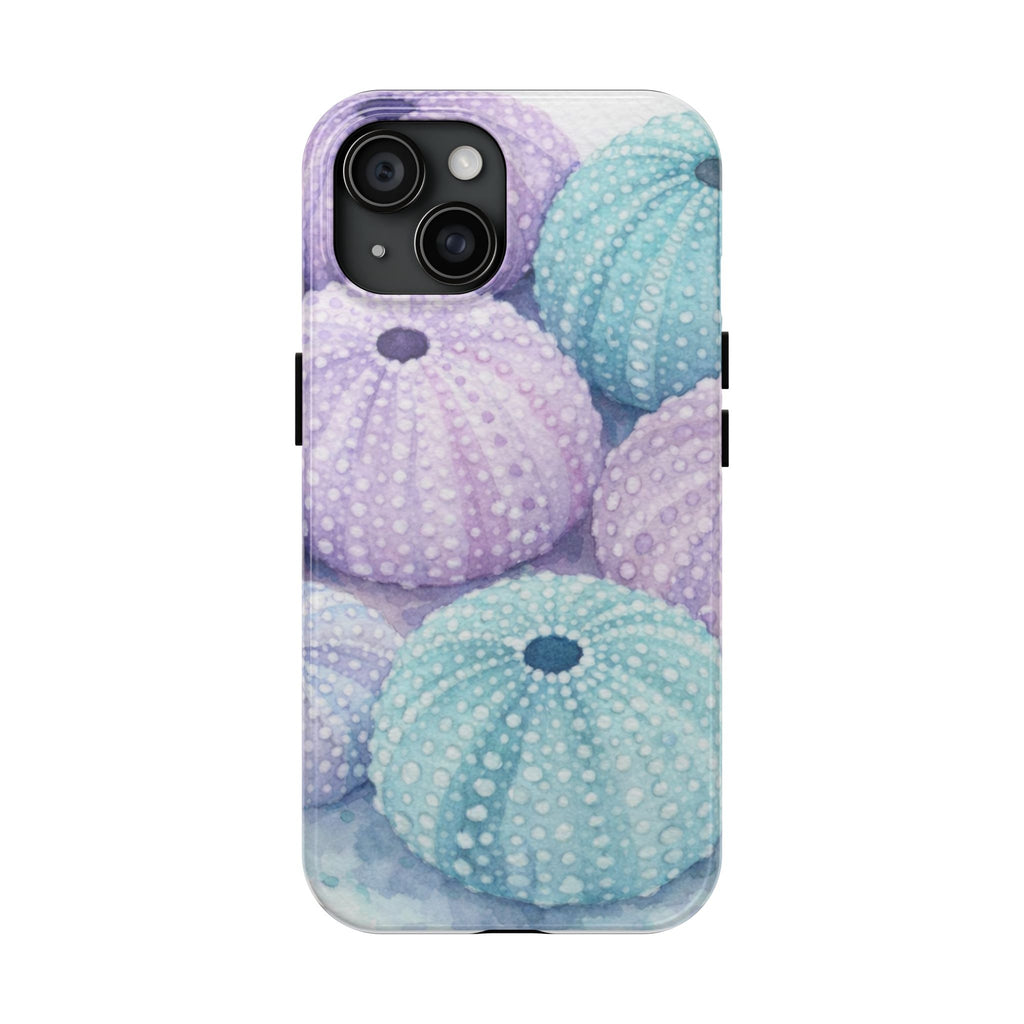 Sea Urchin Pattern Tough Phone Case — Pastel Aqua & Lavender Coastal Design