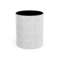 Ceramic Coffee Mug — Subtle Maltese Tile Pattern, Black Handle & Interior (11/15 oz)