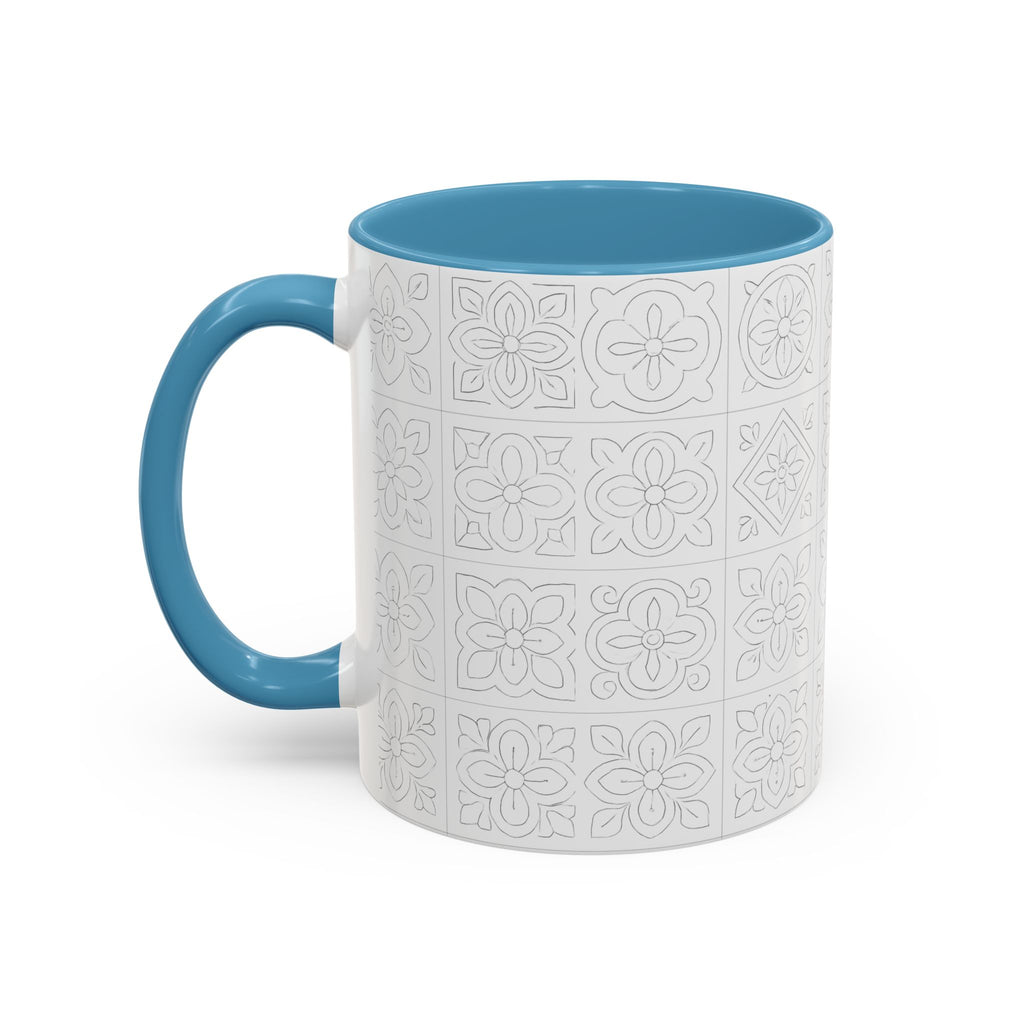 Ceramic Coffee Mug — Subtle Maltese Tile Pattern, Black Handle & Interior (11/15 oz)
