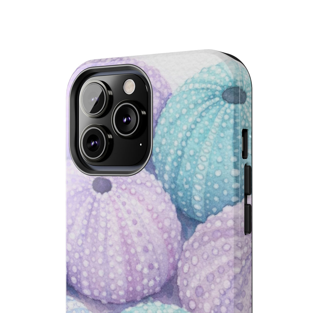 Sea Urchin Pattern Tough Phone Case — Pastel Aqua & Lavender Coastal Design