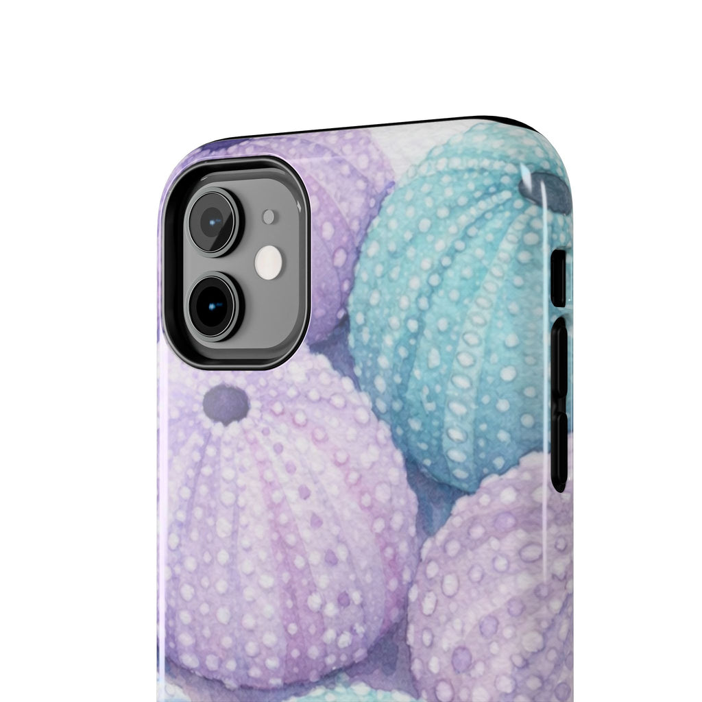 Sea Urchin Pattern Tough Phone Case — Pastel Aqua & Lavender Coastal Design