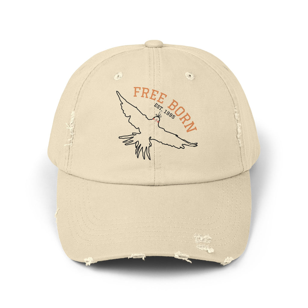 Born Free Distressed Baseball Cap — Vintage Bird Graphic Hat