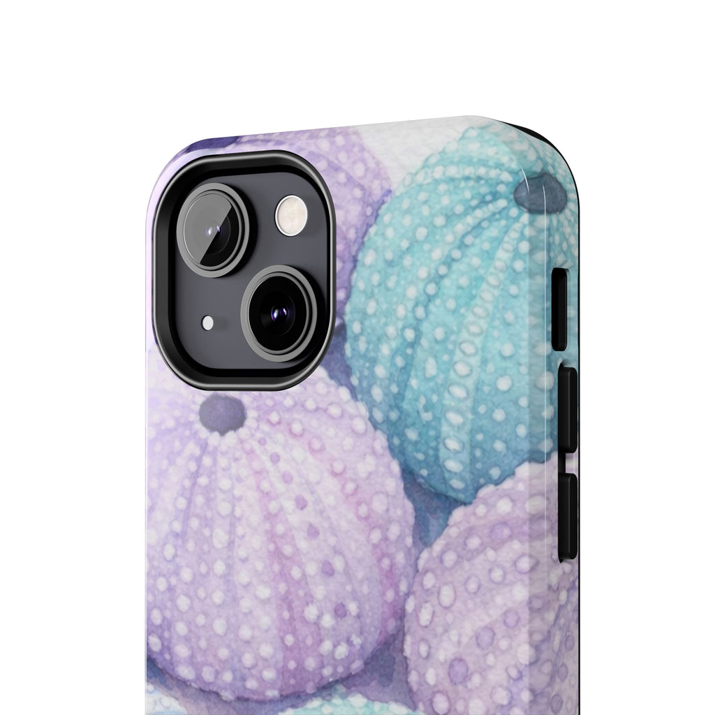 Sea Urchin Pattern Tough Phone Case — Pastel Aqua & Lavender Coastal Design