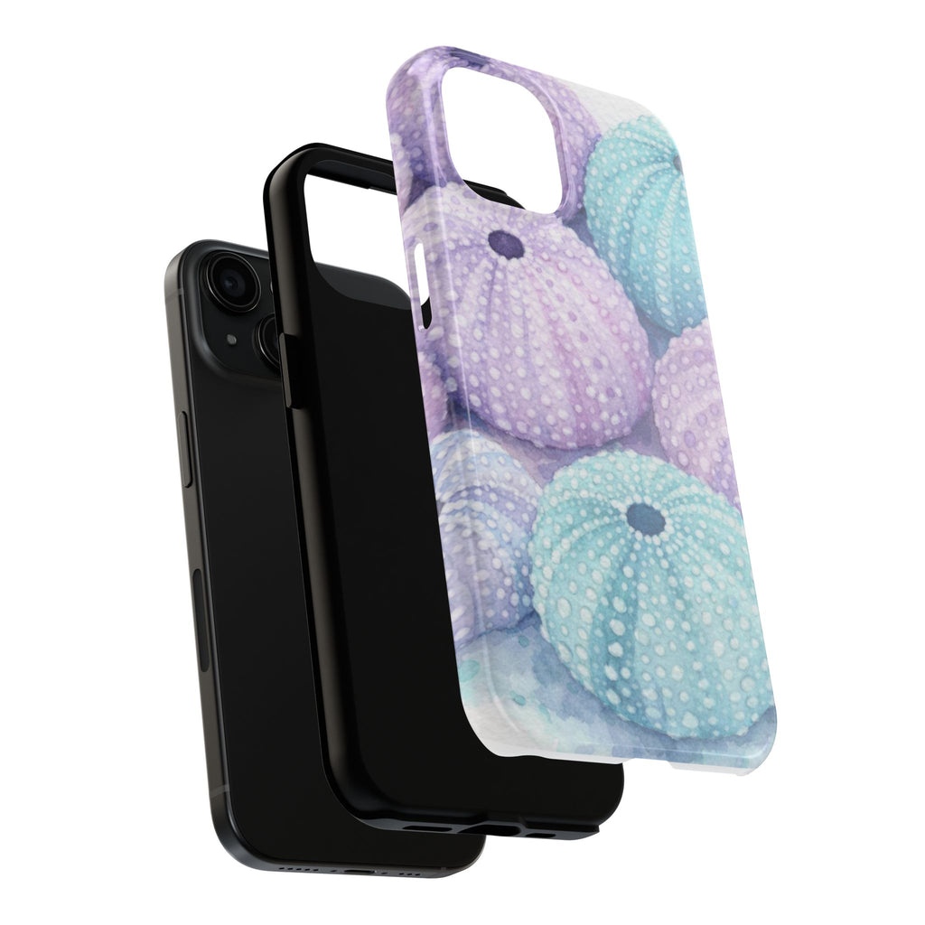 Sea Urchin Pattern Tough Phone Case — Pastel Aqua & Lavender Coastal Design