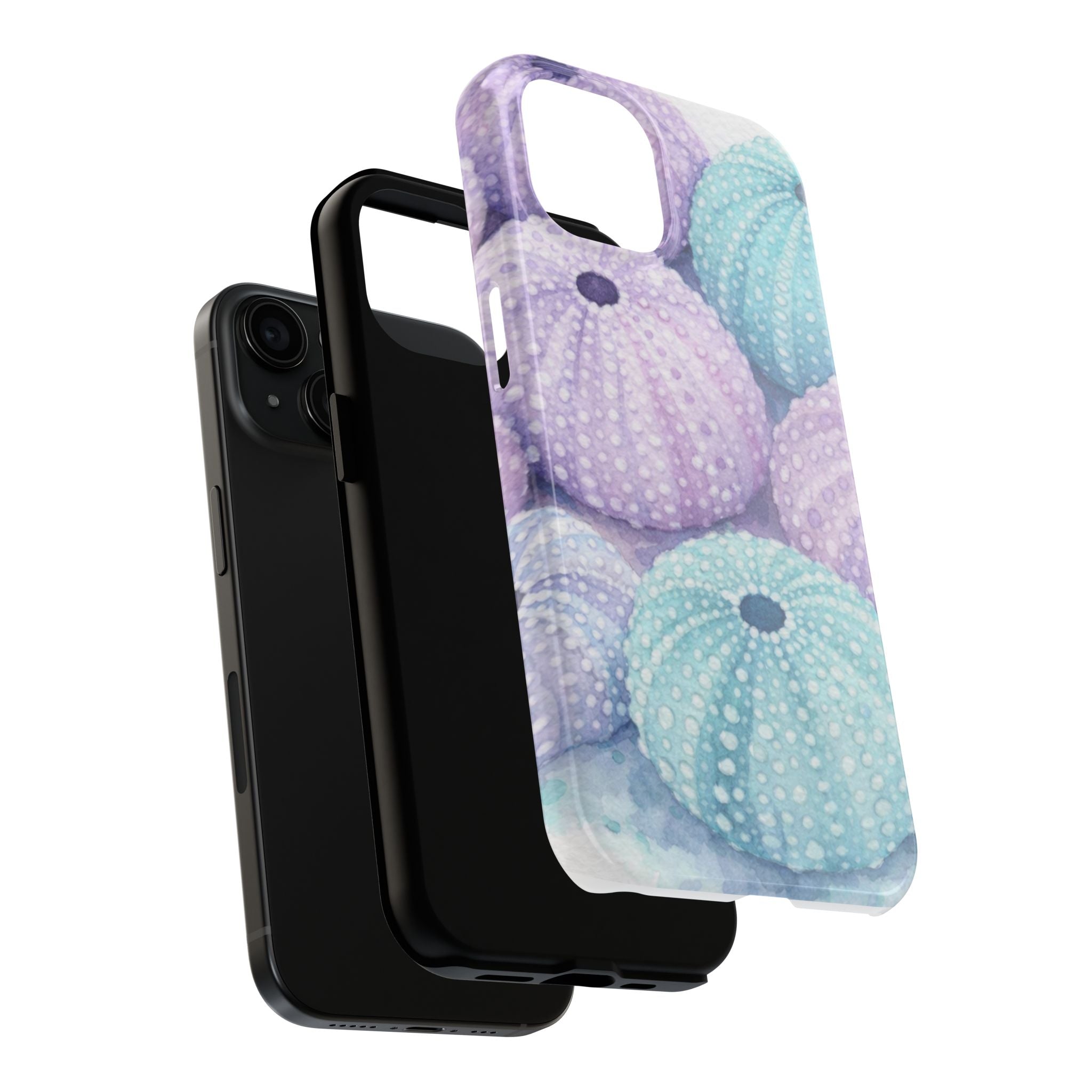 Sea Urchin Pattern Tough Phone Case — Pastel Aqua & Lavender Coastal Design