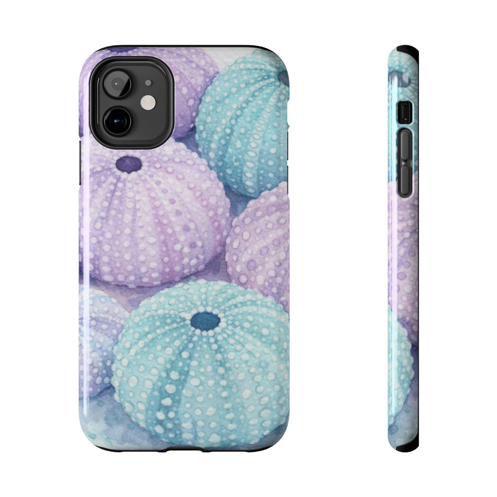 Sea Urchin Pattern Tough Phone Case — Pastel Aqua & Lavender Coastal Design