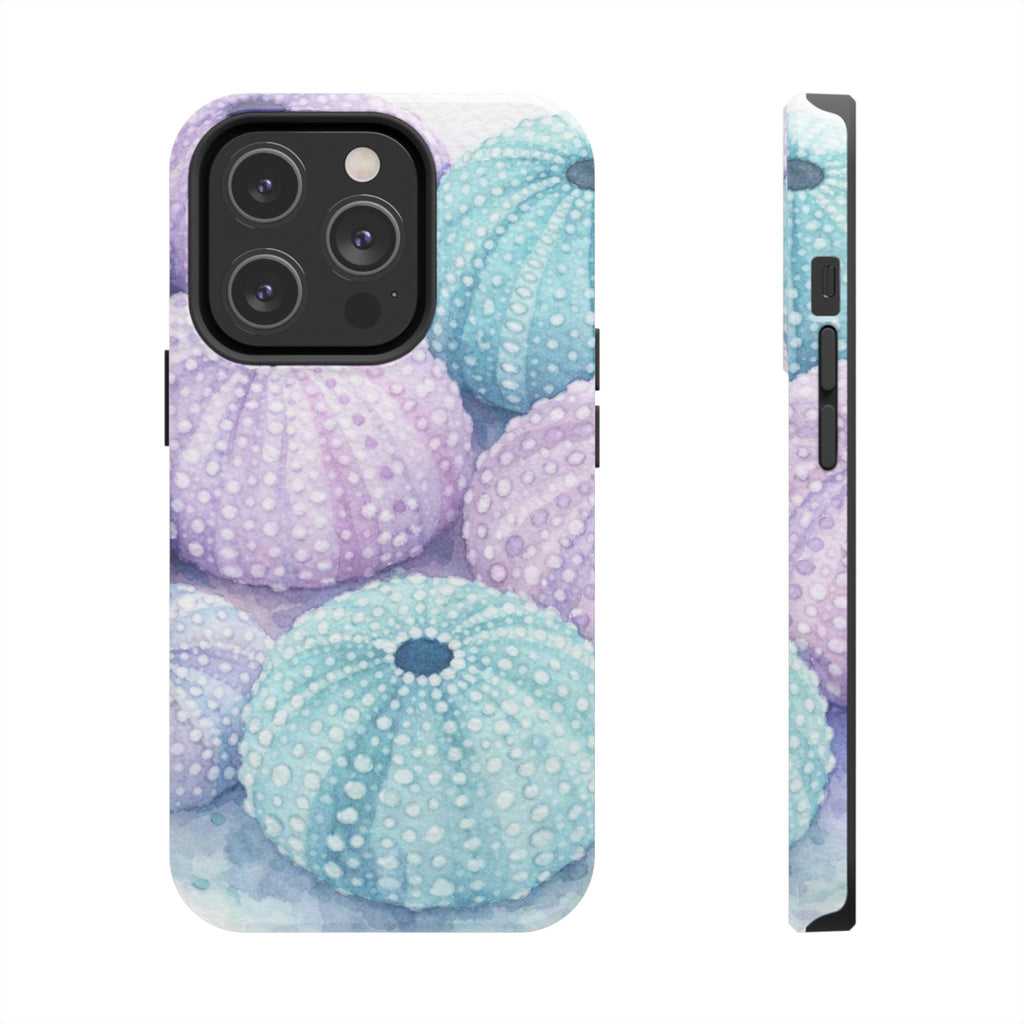 Sea Urchin Pattern Tough Phone Case — Pastel Aqua & Lavender Coastal Design