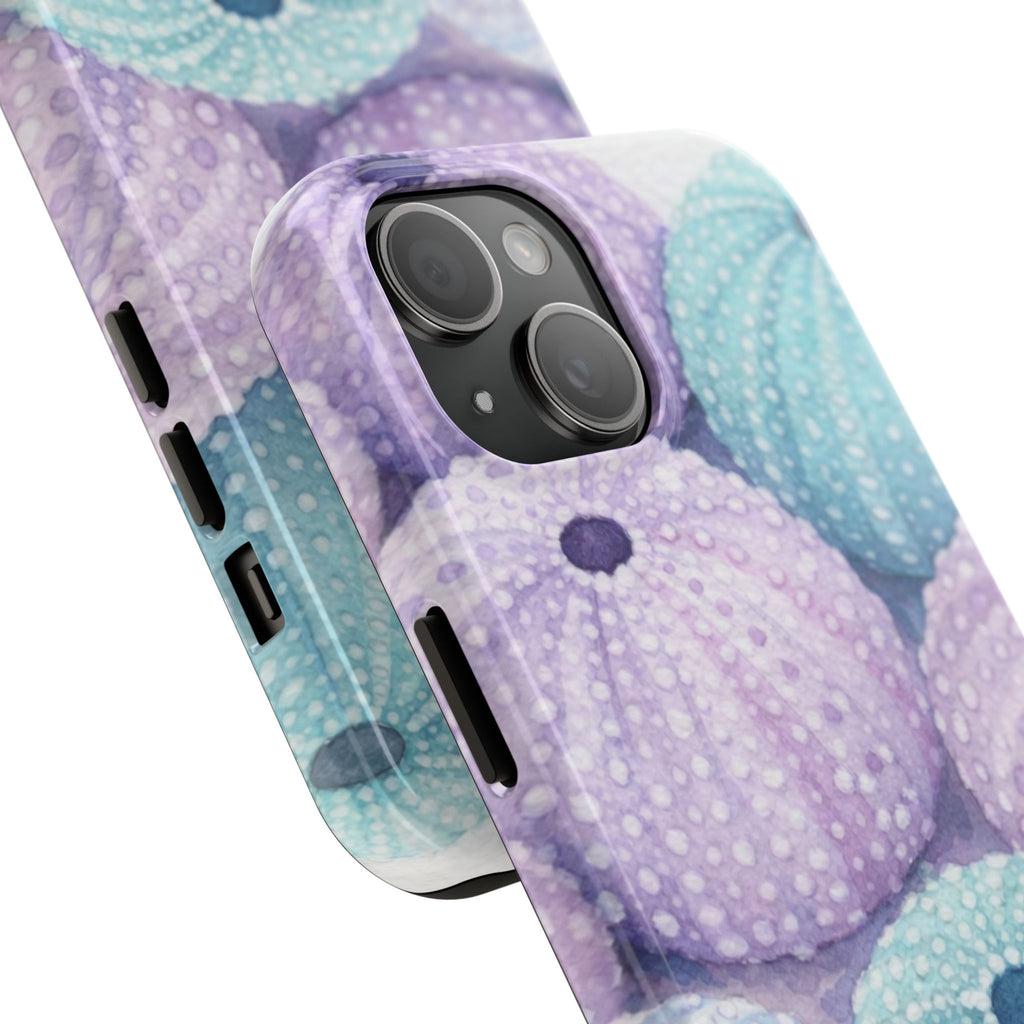 Sea Urchin Pattern Tough Phone Case — Pastel Aqua & Lavender Coastal Design