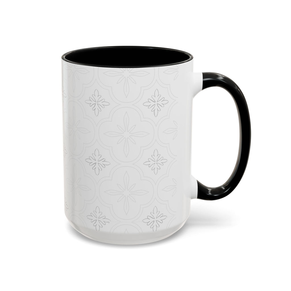 Ceramic Coffee Mug — Subtle Tile Pattern, Colored Handle & Interior (11/15 oz)