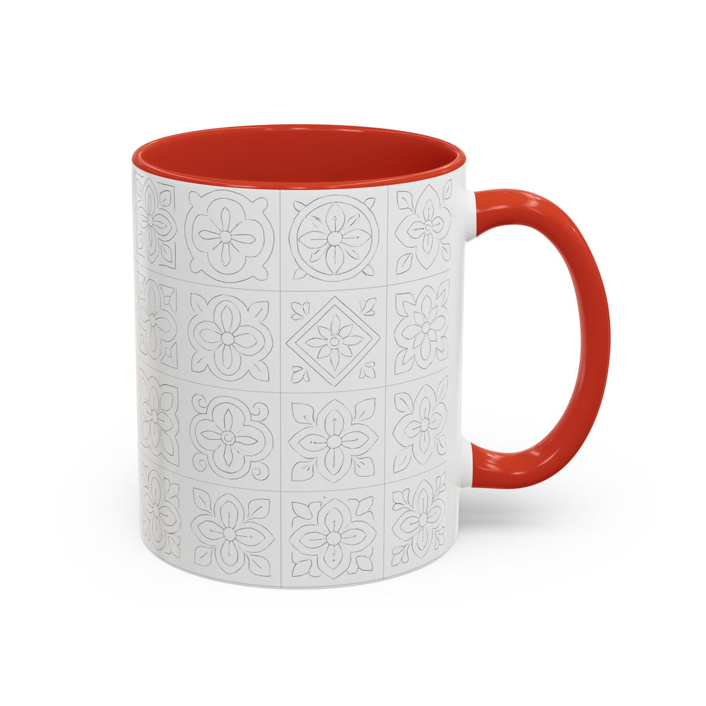 Ceramic Coffee Mug — Subtle Maltese Tile Pattern, Black Handle & Interior (11/15 oz)