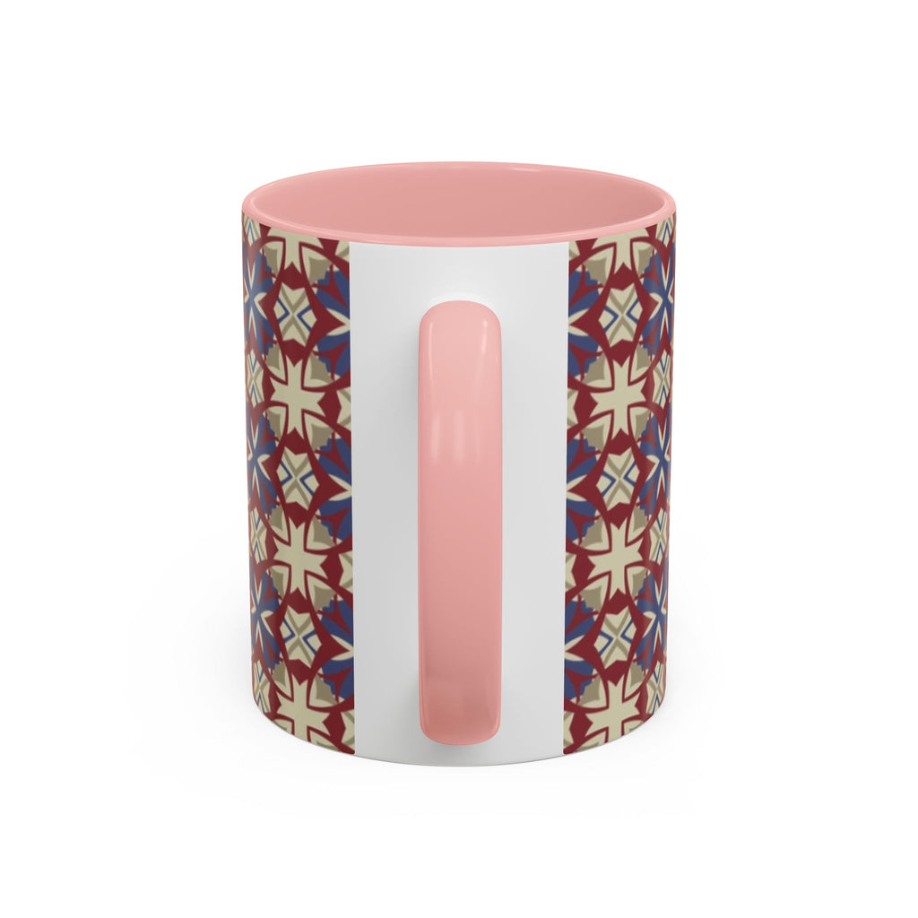 Ceramic Coffee Mug — Subtle Tile Pattern, Colored Handle & Interior (11/15 oz)