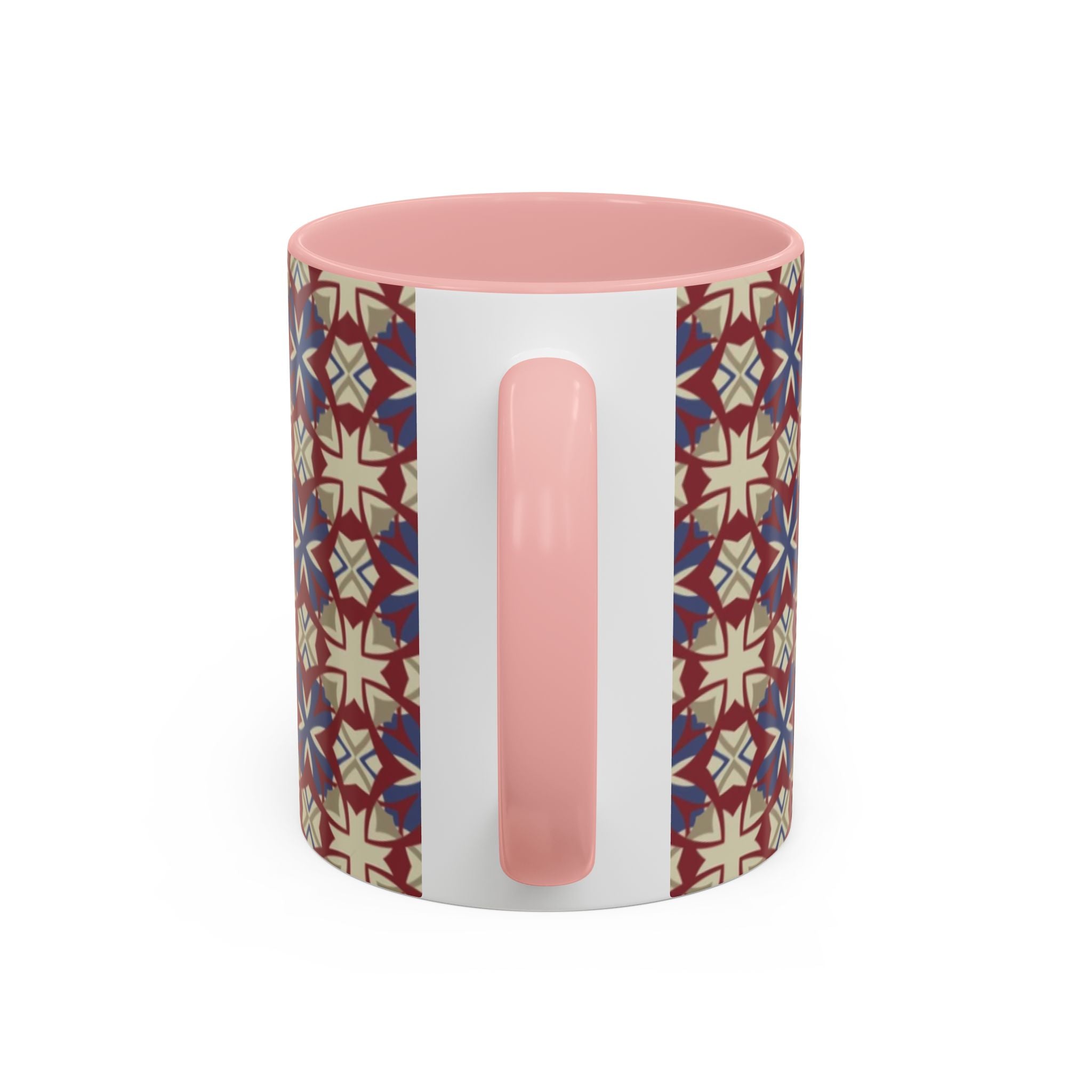 Ceramic Coffee Mug — Subtle Tile Pattern, Colored Handle & Interior (11/15 oz)