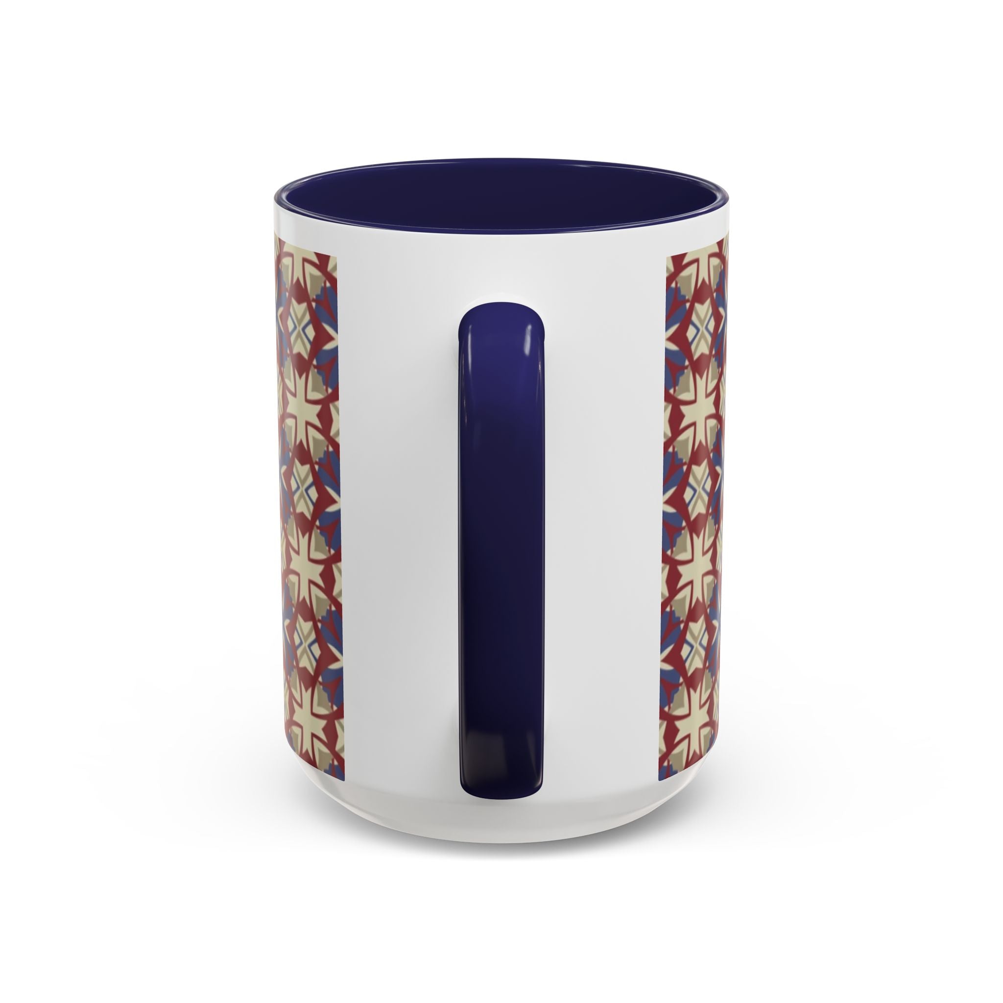 Ceramic Coffee Mug — Subtle Tile Pattern, Colored Handle & Interior (11/15 oz)
