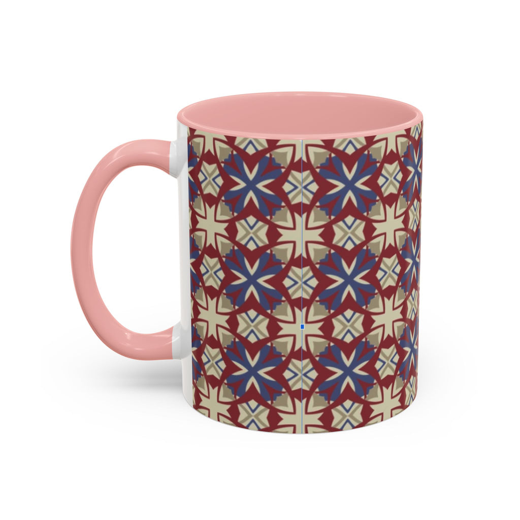Ceramic Coffee Mug — Subtle Tile Pattern, Colored Handle & Interior (11/15 oz)