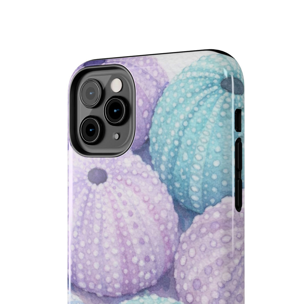 Sea Urchin Pattern Tough Phone Case — Pastel Aqua & Lavender Coastal Design