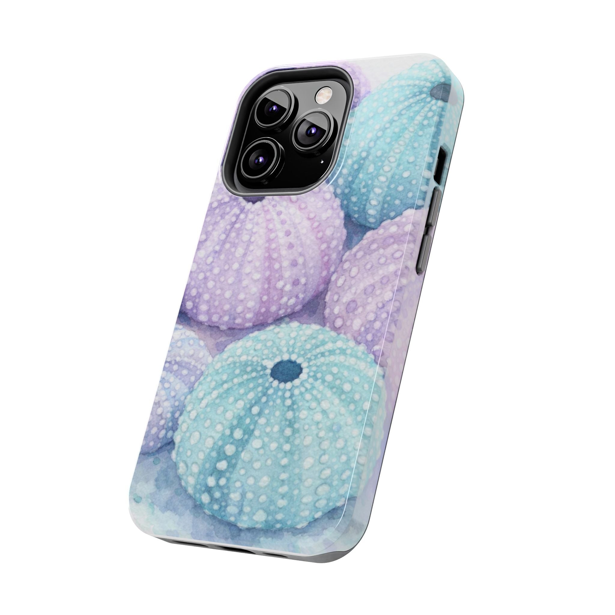 Sea Urchin Pattern Tough Phone Case — Pastel Aqua & Lavender Coastal Design