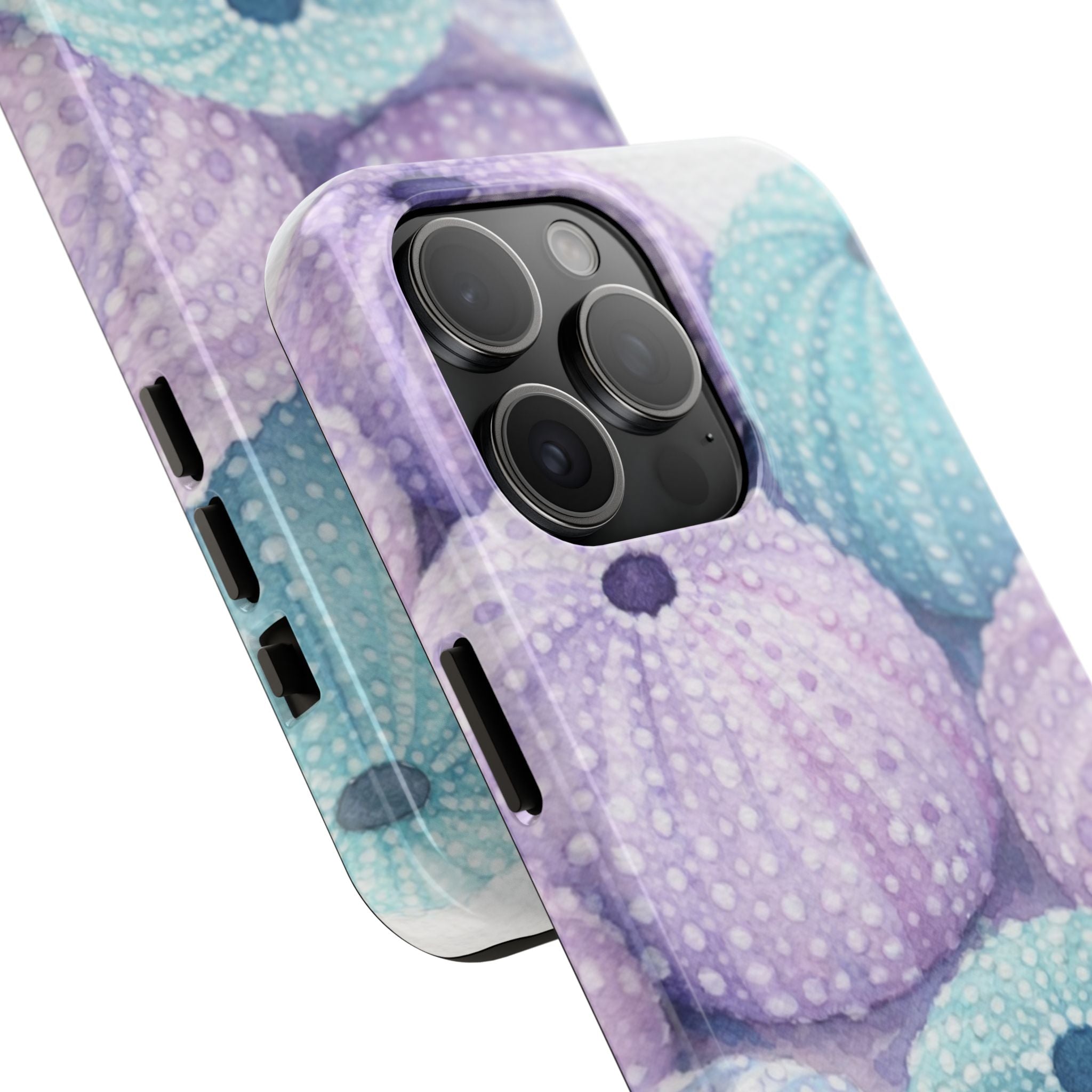 Sea Urchin Pattern Tough Phone Case — Pastel Aqua & Lavender Coastal Design