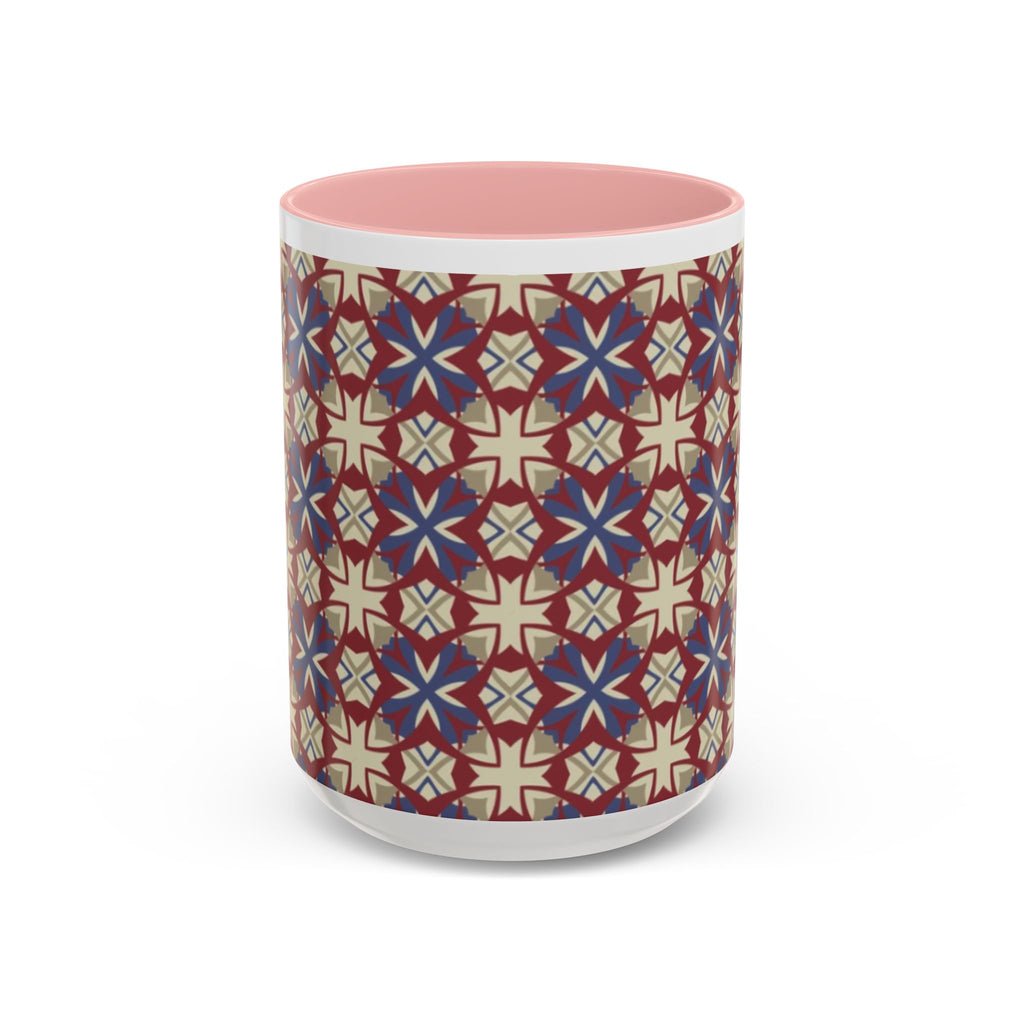 Ceramic Coffee Mug — Subtle Tile Pattern, Colored Handle & Interior (11/15 oz)