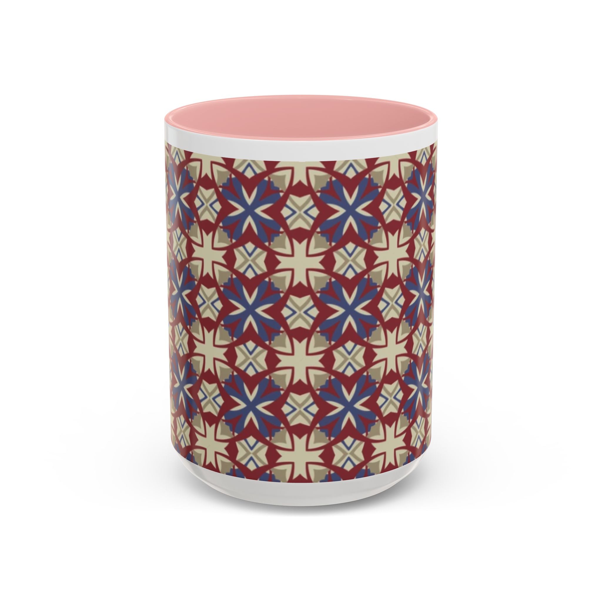 Ceramic Coffee Mug — Subtle Tile Pattern, Colored Handle & Interior (11/15 oz)