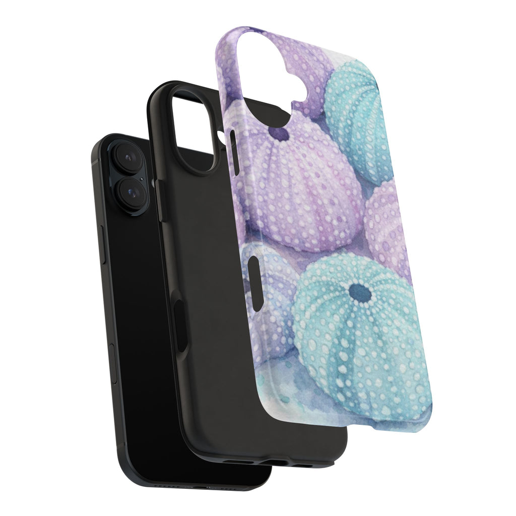 Sea Urchin Pattern Tough Phone Case — Pastel Aqua & Lavender Coastal Design
