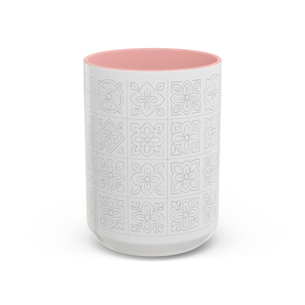 Ceramic Coffee Mug — Subtle Maltese Tile Pattern, Black Handle & Interior (11/15 oz)