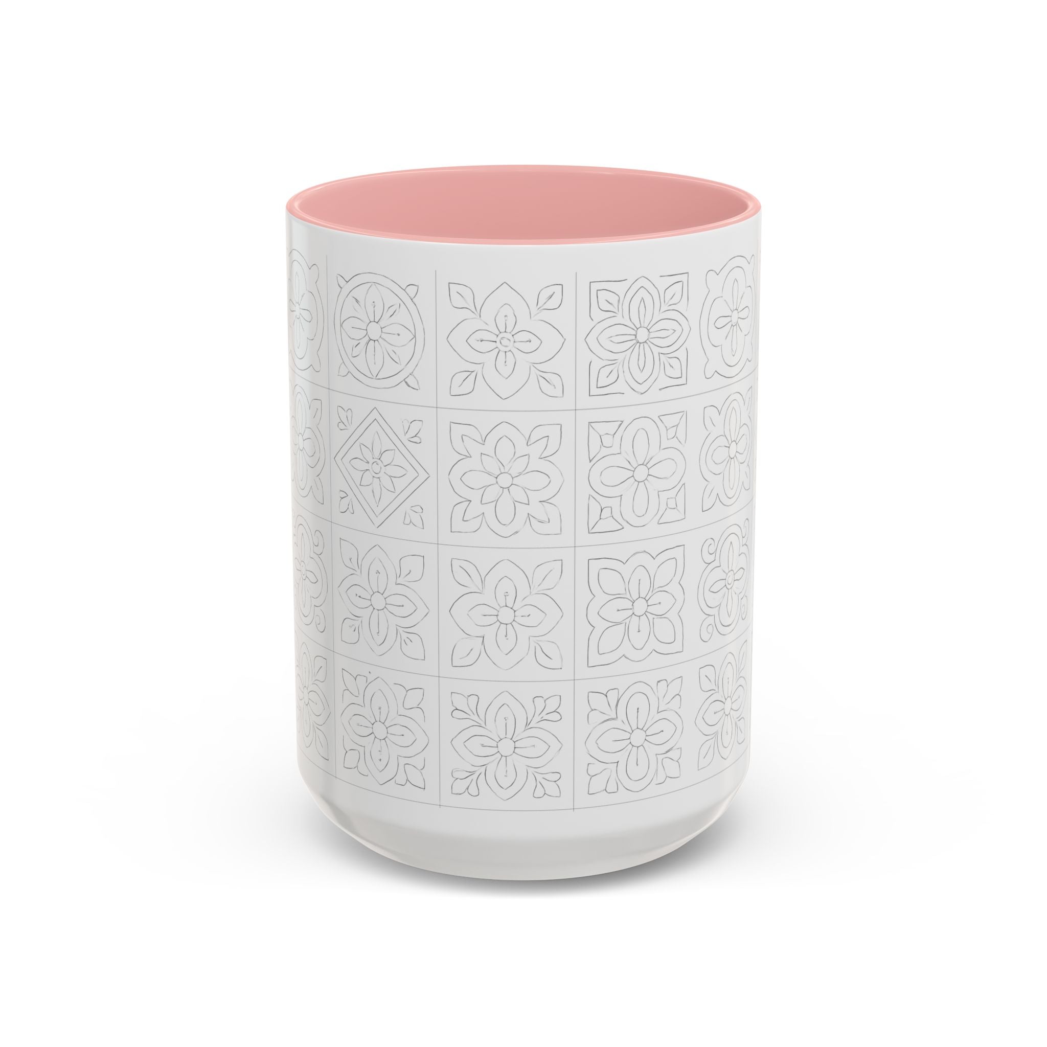 Ceramic Coffee Mug — Subtle Maltese Tile Pattern, Black Handle & Interior (11/15 oz)