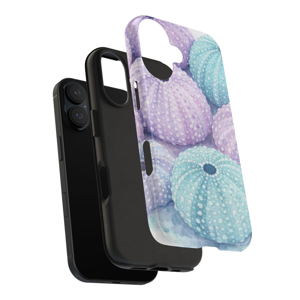 Sea Urchin Pattern Tough Phone Case — Pastel Aqua & Lavender Coastal Design