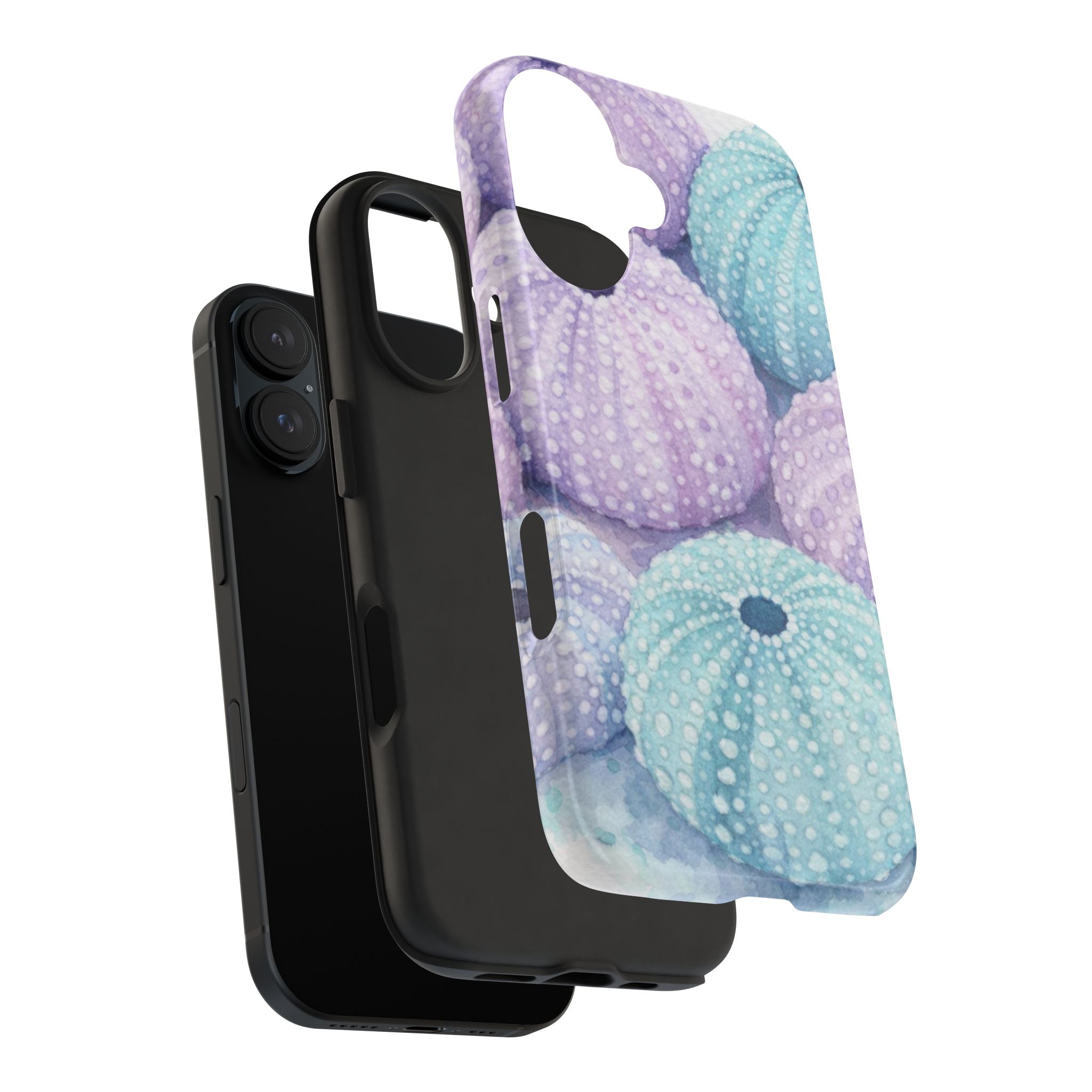 Sea Urchin Pattern Tough Phone Case — Pastel Aqua & Lavender Coastal Design