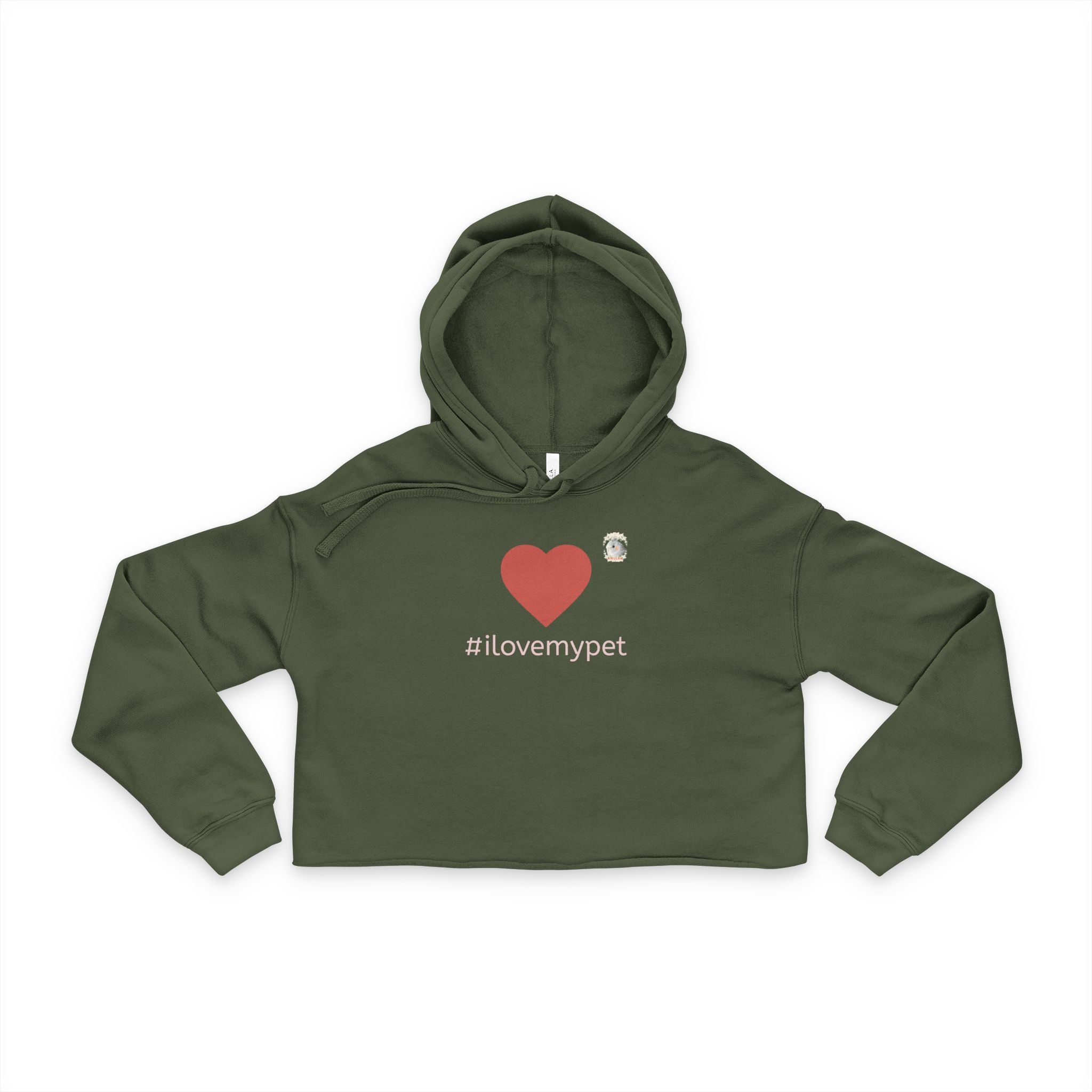 Cropped Hoodie for Pet Lovers | #ilovemypet Heart Front & Cockatiel Back | Pet lover gift for her