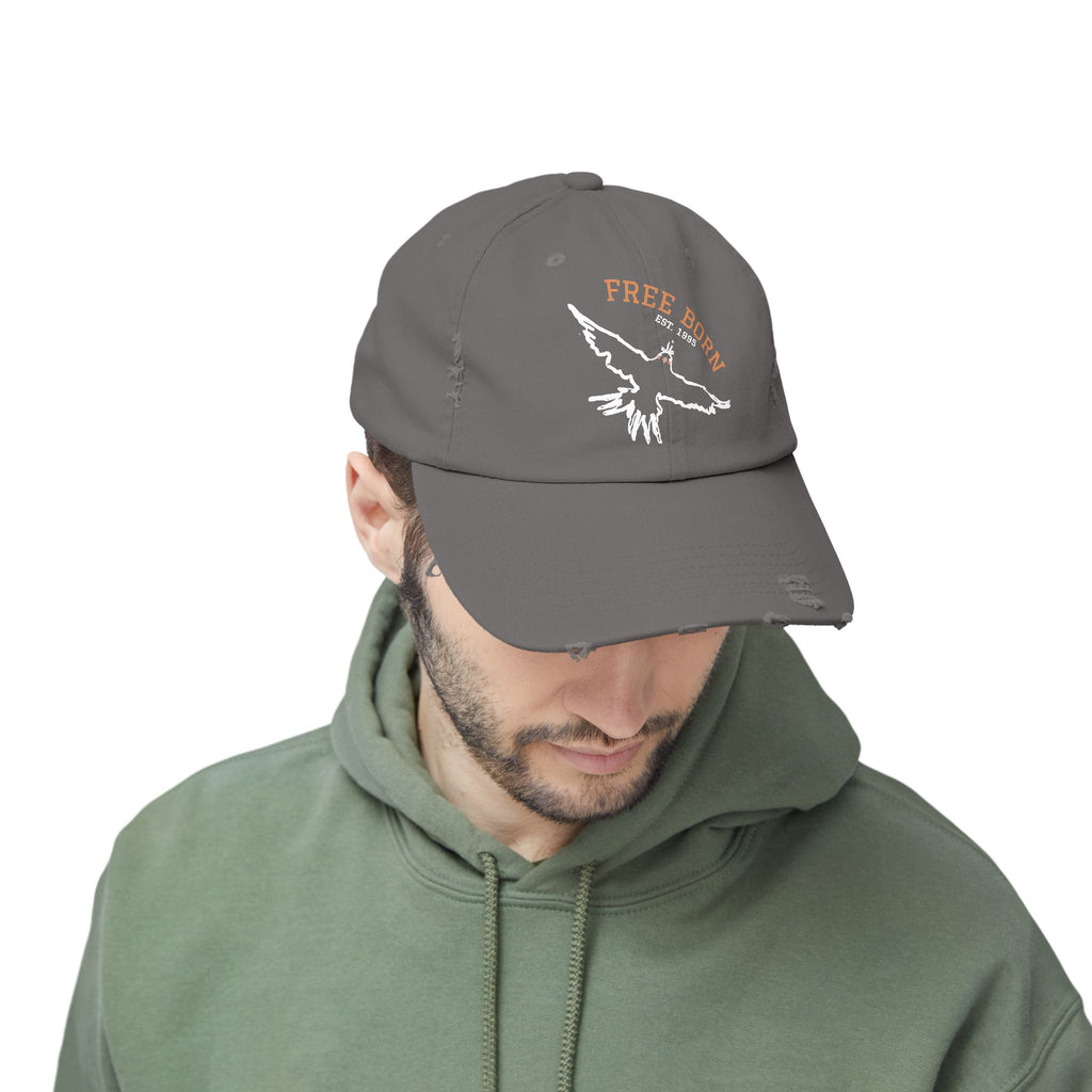 Born Free Distressed Baseball Cap — Vintage Bird Graphic Hat
