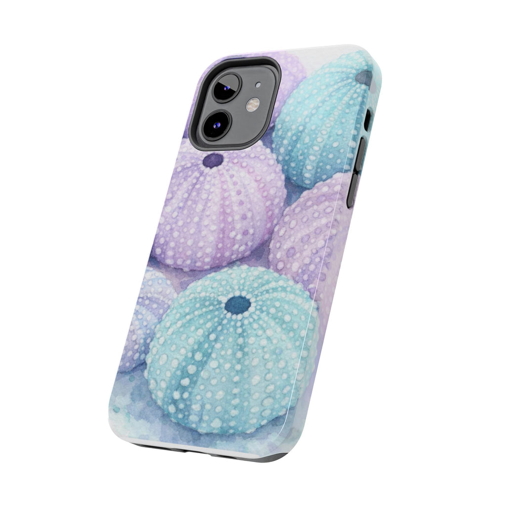 Sea Urchin Pattern Tough Phone Case — Pastel Aqua & Lavender Coastal Design