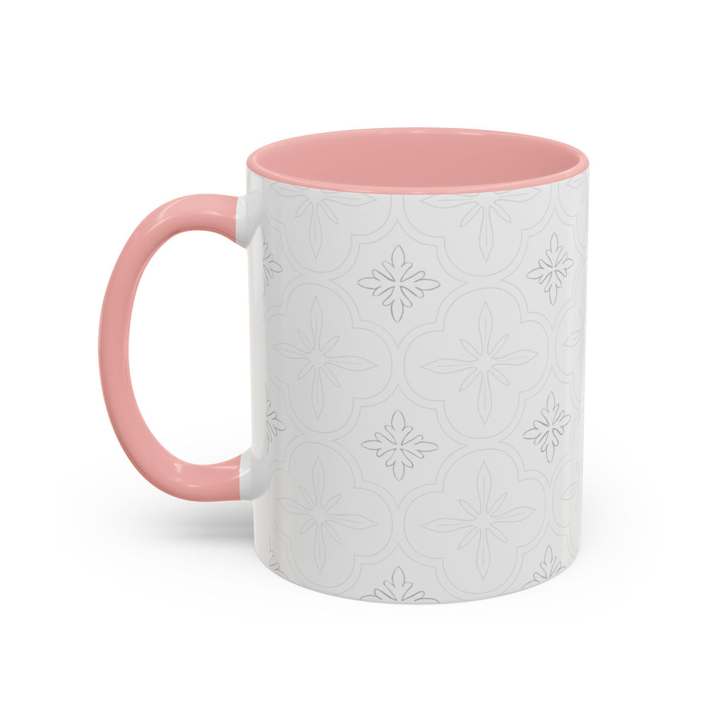 Ceramic Coffee Mug — Subtle Tile Pattern, Colored Handle & Interior (11/15 oz)
