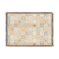 Maltese Tile Woven Throw Blanket | Reversible Cotton Patchwork Blanket with Fringe | Neutral Boho Mediterranean Home Decor